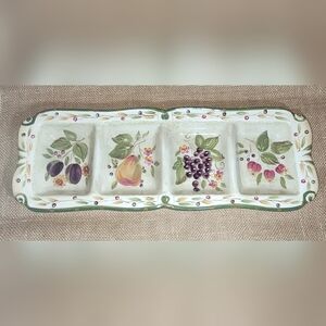 La Toscana Divided 4 Part Serving Relish Tray ~Grapes Leaves Fruit Italian Style